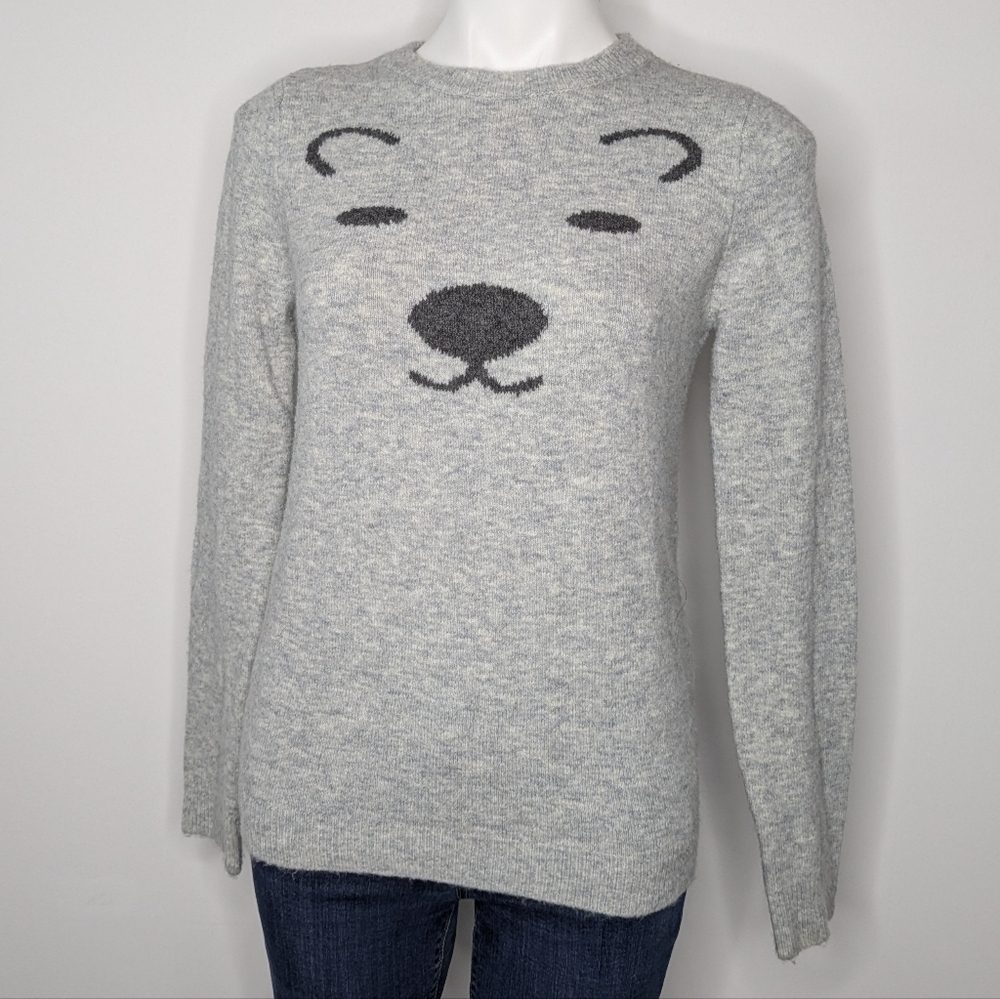 Modcloth Polar Bear Grey Crew Neck Sweater S